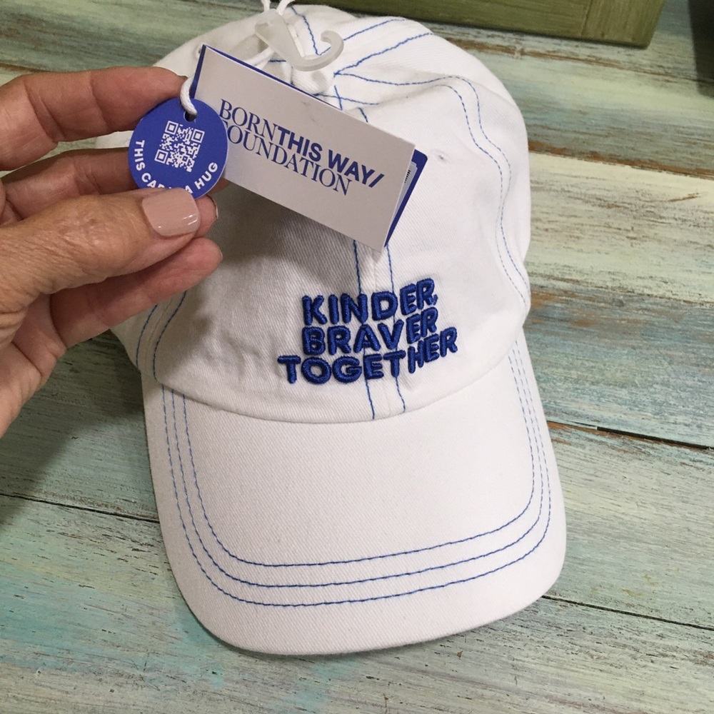 Born This Way Foundation KINDER BRAVER TOGETHER White Cap with Blue Embroidery